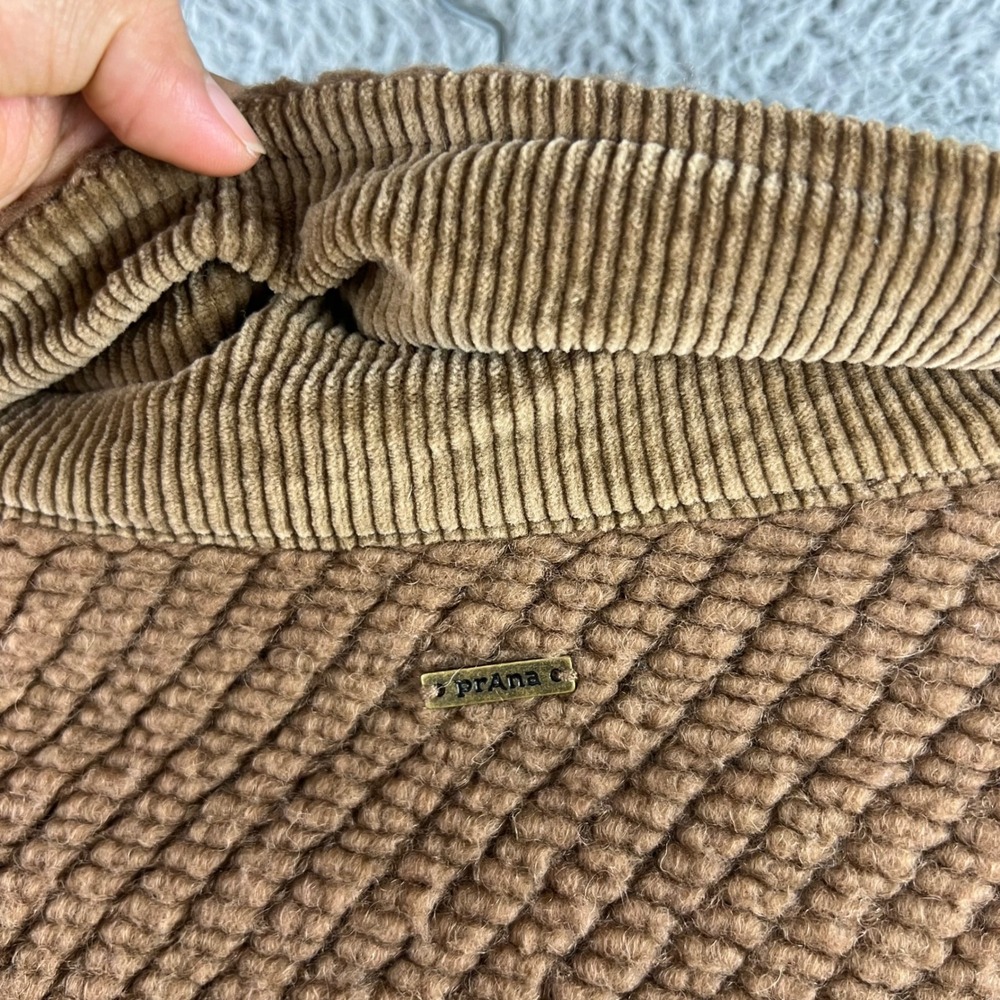 Prana Hellebore Jacket Brown Textured Boucle Corduroy Trim Snap Front Womens L - Picture 12 of 13